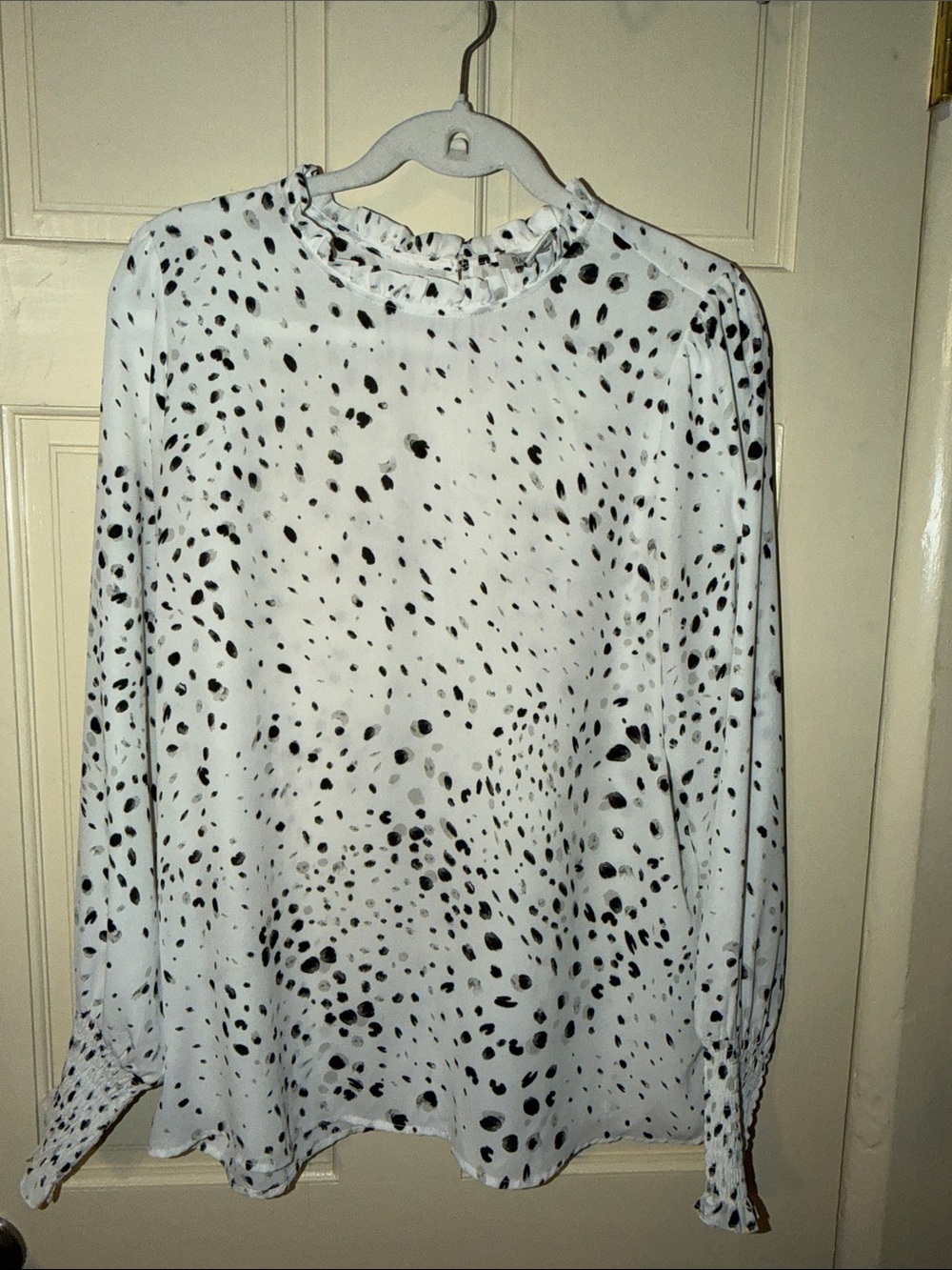 Rachel Zoe White Blouse with Black Speckle Print
